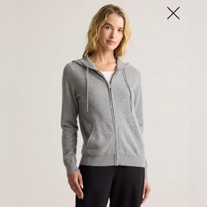 Quince Mongolian Cashmere Full-Zip Hoodie Heather Grey Size Small